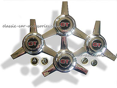 Set of ABS chrome wheel spinners with GT badge. Set of 4