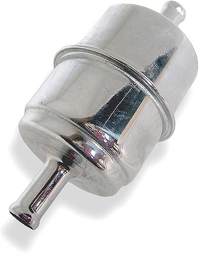 Large chrome plated in-line fuel filter for petrol or diesel