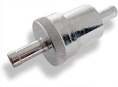 Chrome in-line fuel filter with washable filter and knurled cap - CXE010
