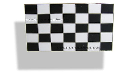 Chequered flag enamelled metal badge 51 x 29mm. Self adhesive back. (CQ51) - CXB0244