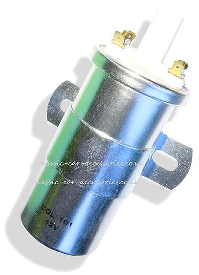 Lucas type (COL101) standard 12 volt ignition coil with white polyester coil tower. - CLS10253