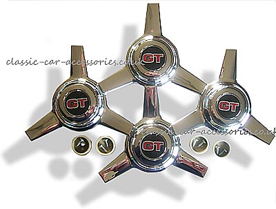 Set of ABS chrome wheel spinners with GT badge. Set of 4