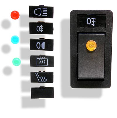 Illuminated rocker switch with 6 interchangeable motifs